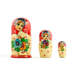 Set of 3 Red Headscarf with Folk Art Flowers Wooden Nesting Dolls Matryoshka 3.5 Inches