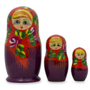 Set of 3 Deep Red Dress Wooden  Nesting Dolls 3.5 Inches