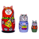 Set of 3 Cat with Balalaika Music Instrument Nesting Figurines 3.5 Inches