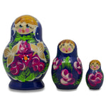 Set of 3 Floral on Blue Dress  Dolls 3.5 Inches