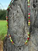 Sterling Silver Cherry Limeade Jasper Beaded Necklace