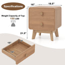 Nightstand with 2 Drawers Solid Rubber Wood Legs
