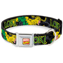 MARVEL COMICS Marvel Comics Logo Full Color Seatbelt Buckle Collar - LOKI in Action Black/Gray/Yellow/Green