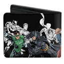 Bi-Fold Wallet - Justice League New 52 5-Superhero Double Action Poses Black White Full Color