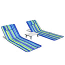 3 Pieces Beach Lounge Chair Mat Set 2 Adjustable Lounge Chairs with Table Stripe