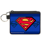 Canvas Zipper Wallet - MINI X-SMALL - Superman Shield Centered Shield Stripe Blues