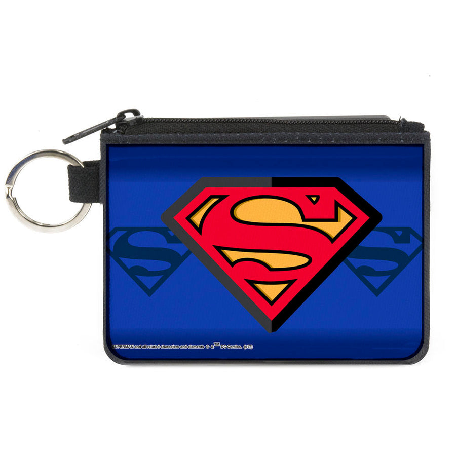 Canvas Zipper Wallet - MINI X-SMALL - Superman Shield Centered Shield Stripe Blues