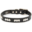 Vegan Leather Dog Collar - Batman Black with Bat Signal Embellishments & Metal Charm