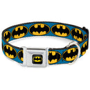 Batman Full Color Black Yellow Seatbelt Buckle Collar - Bat Signal-3 Blue/Black/Yellow