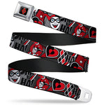 Harley Quinn Diamond Full Color Black Red Seatbelt Belt - Harley Quinn Poses/HAHAHA!/Diamonds/Hearts Halftone White/Black/Red Webbing