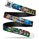 JUSTICE LEAGUE OF AMERICA Badge Black/White/Red/Blue Seatbelt Belt - Superman-METROPOLIS/Batman-GOTHAM CITY/Green Lantern-PLANET MOGO Webbing