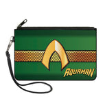 Canvas Zipper Wallet - SMALL - AQUAMAN Classic Icon Scales Stripe Green Golds