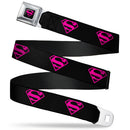 Superman Shield Full Color Black Hot Pink Seatbelt Belt - Superman Shield Black/Hot Pink Webbing