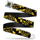 Batman Full Color Black Yellow Seatbelt Belt - Bat Signals Stacked w/CLOSE-UP Yellow/Black Webbing