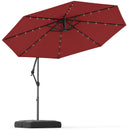10 Feet Solar Offset Hanging Umbrella with Base and 32 LED Lights-Wine