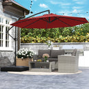 10 Feet Solar Offset Hanging Umbrella with Base and 32 LED Lights-Wine