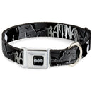 Batman Black Silver Seatbelt Buckle Collar - BATMAN w/Bat Signals & Flying Bats Black/White