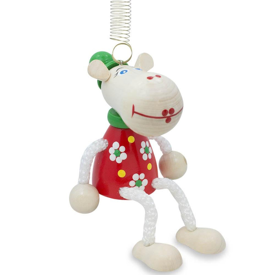 Jumping Cow Wooden Doll on a Spring 4 Inches
