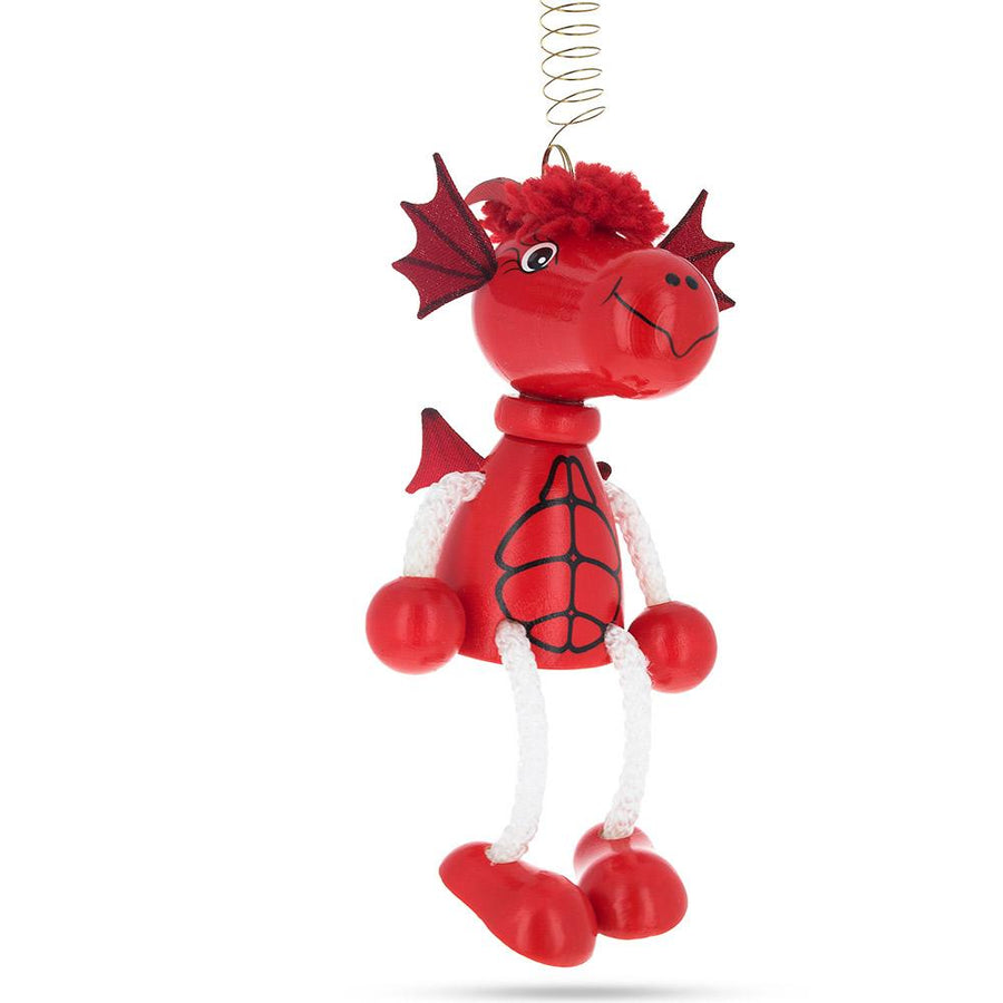 Red Dragon Wooden Doll on a Spring 5.7 Inches