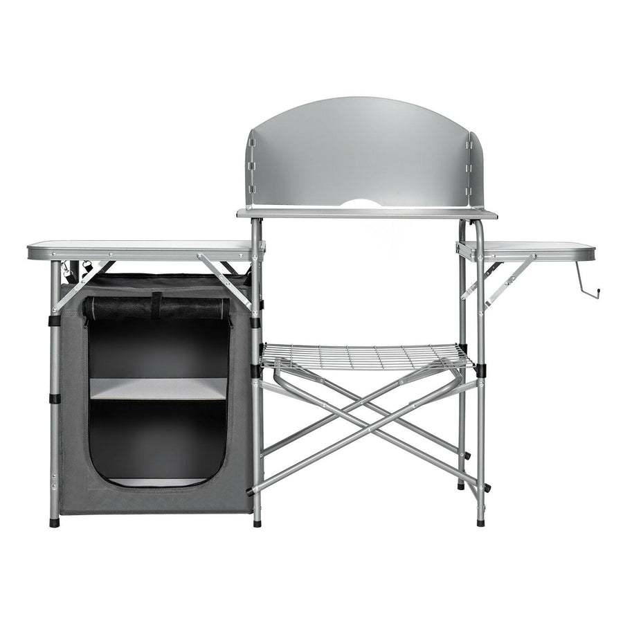 Foldable Outdoor BBQ Portable Grilling Table With Windscreen Bag