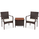 3 Pieces Patio Rattan Furniture Bistro Set with Wood Side Table and Stackable Chair