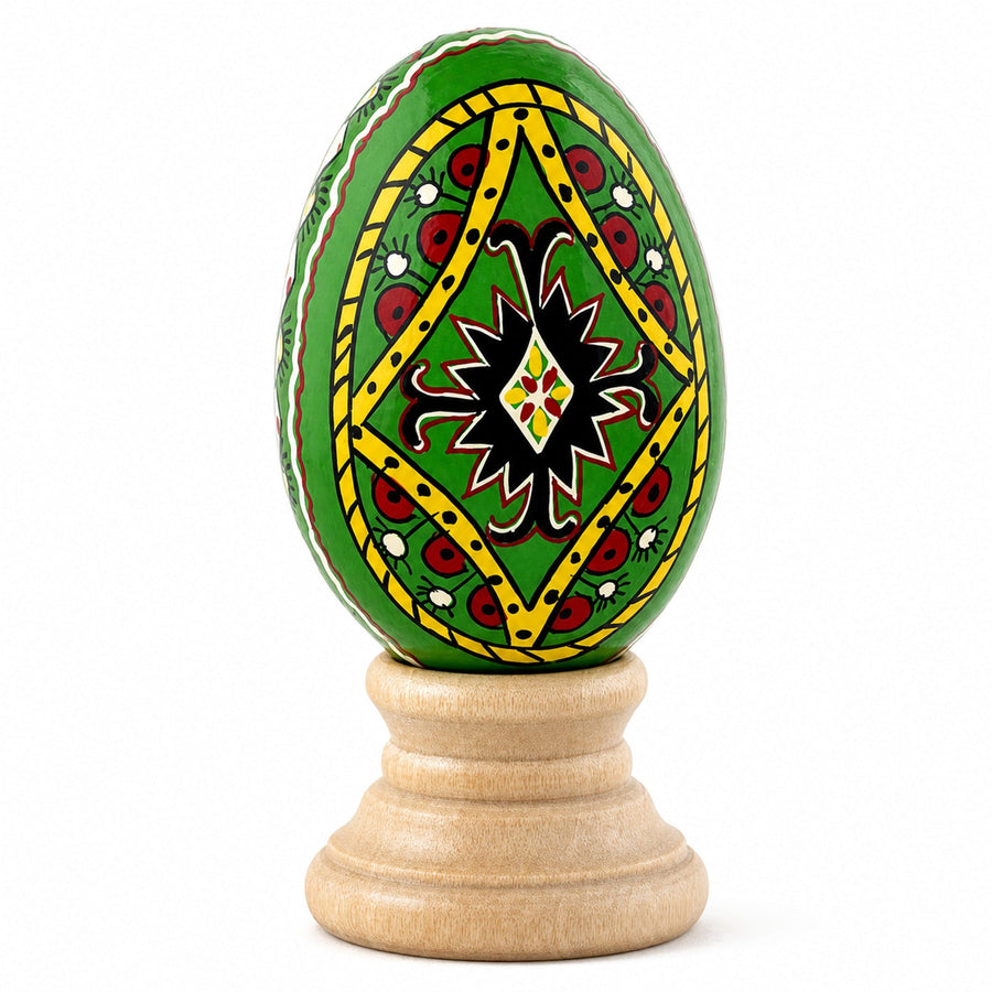 Green Diamond Hand Painted Wooden Pysanky Easter Egg