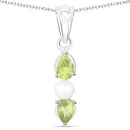 1.40 Carat Genuine Peridot and Pearl .925 Sterling Silver Pendant