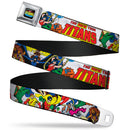 THE NEW TEEN TITANS Logo Full Color Black Red Blue Yellow Seatbelt Belt - THE NEW TEEN TITANS Issue #1 Superhero Cover Poses White Webbing