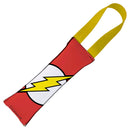 Dog Toy Squeaky Tug Toy - Flash Face + Flash Icon CLOSE-UP Red Yellow