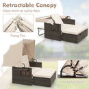 Outdoor Patio Rattan Daybed with Retractable Canopy and Adjustable Backrests