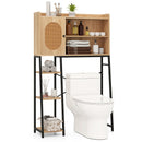 Over The Toilet Storage Cabinet with PE Rattan Door and Open Storage Shelves-Natural