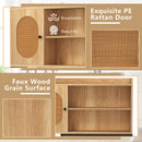 Over The Toilet Storage Cabinet with PE Rattan Door and Open Storage Shelves-Natural