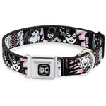 DC Round Logo Black/Silver Seatbelt Buckle Collar - Batgirl/Wonder Woman/Supergirl Retro Panels Black/Pink/White