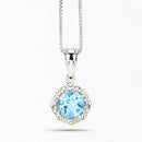 2.32 Carat Genuine Swiss Blue Topaz and White Diamond 14K Yellow Gold with .925 Sterling Silver Pendant