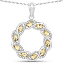 1.73 Carat Genuine Citrine and White Topaz .925 Sterling Silver Pendant