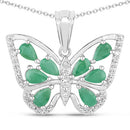 1.91 Carat Genuine Emerald and White Zircon .925 Sterling Silver Pendant