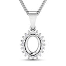 0.13 Carat Genuine White Diamond 14K White Gold Semi Mount Pendant - holds 8x6mm Oval Gemstone