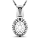 0.22 Carat Genuine White Diamond 14K White Gold Semi Mount Pendant - holds 9x7mm Oval Gemstone