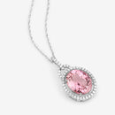 3.90 Carat Genuine Pink Tourmaline and White Diamond 14K White Gold Pendant