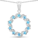 1.30 Carat Genuine Swiss Blue Topaz and White Topaz .925 Sterling Silver Pendant