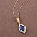 0.92 Carat Genuine Blue Sapphire and White Diamond 14K Yellow Gold Pendant