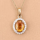 1.78 Carat Genuine Yellow Sapphire and White Diamond 14K Yellow Gold Pendant