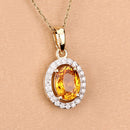 1.78 Carat Genuine Yellow Sapphire and White Diamond 14K Yellow Gold Pendant