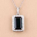 3.55 Carat Genuine Green Tourmaline and White Diamond 14K White Gold Pendant