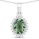 1.39 Carat Genuine Green Tourmaline and White Diamond 14K White Gold Pendant