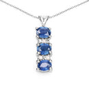 0.64 Carat Genuine Blue Sapphire and White Diamond .925 Sterling Silver Pendant