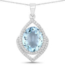 3.82 Carat Genuine Aquamarine and White Diamond 14K White Gold Pendant