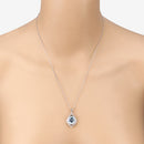 3.82 Carat Genuine Aquamarine and White Diamond 14K White Gold Pendant