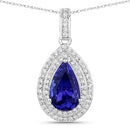 2.56 Carat Genuine Tanzanite and White Diamond 14K White Gold Pendant