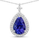 2.20 Carat Genuine Tanzanite and White Diamond 14K White Gold Pendant